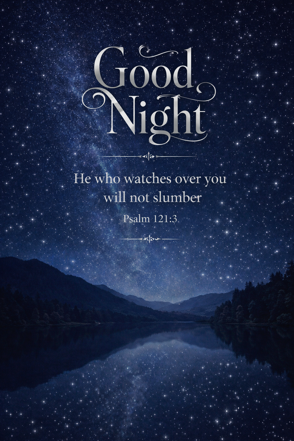 Good Night Christian -- Starry Night Lake Reflection Vertical Wallpaper